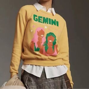 NWT Anthropologie Midnight Rider Gemini Carolita Zodiac Sweatshirt Yellow XS